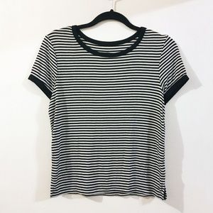 American Eagle Black White Striped Ringer Tee M